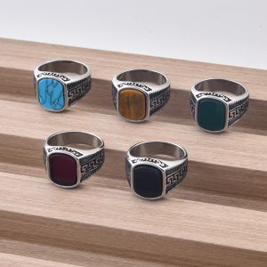 316L Stainless Steel Signet Ring with Natural Stone