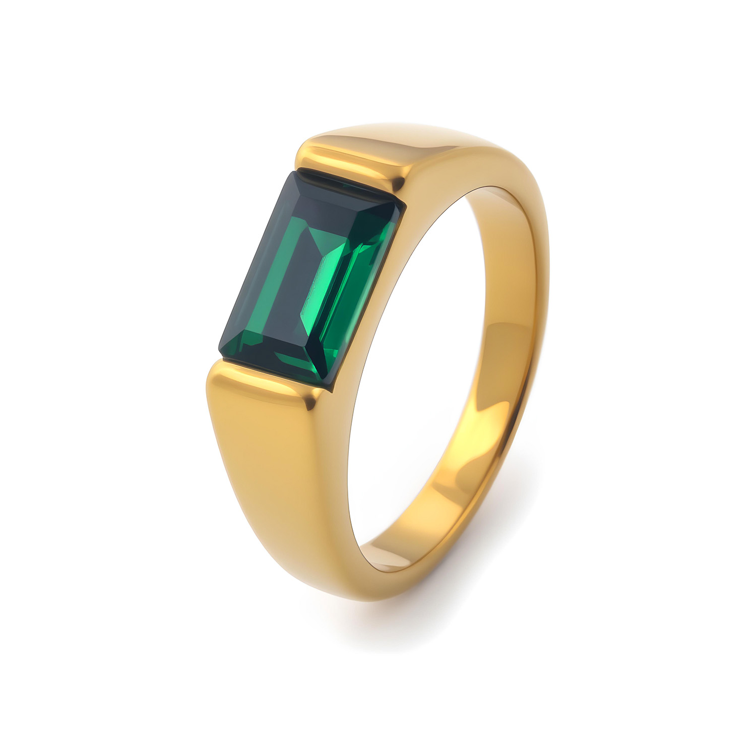 316L Stainless Steel Signet Ring - Green